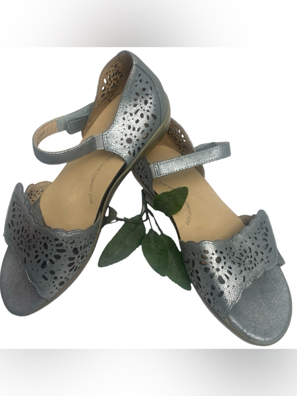 Ziera WMNS Dusty Silver Perforated Leather Wedge Orthotic Sandal 41 /9.5-10 Wide